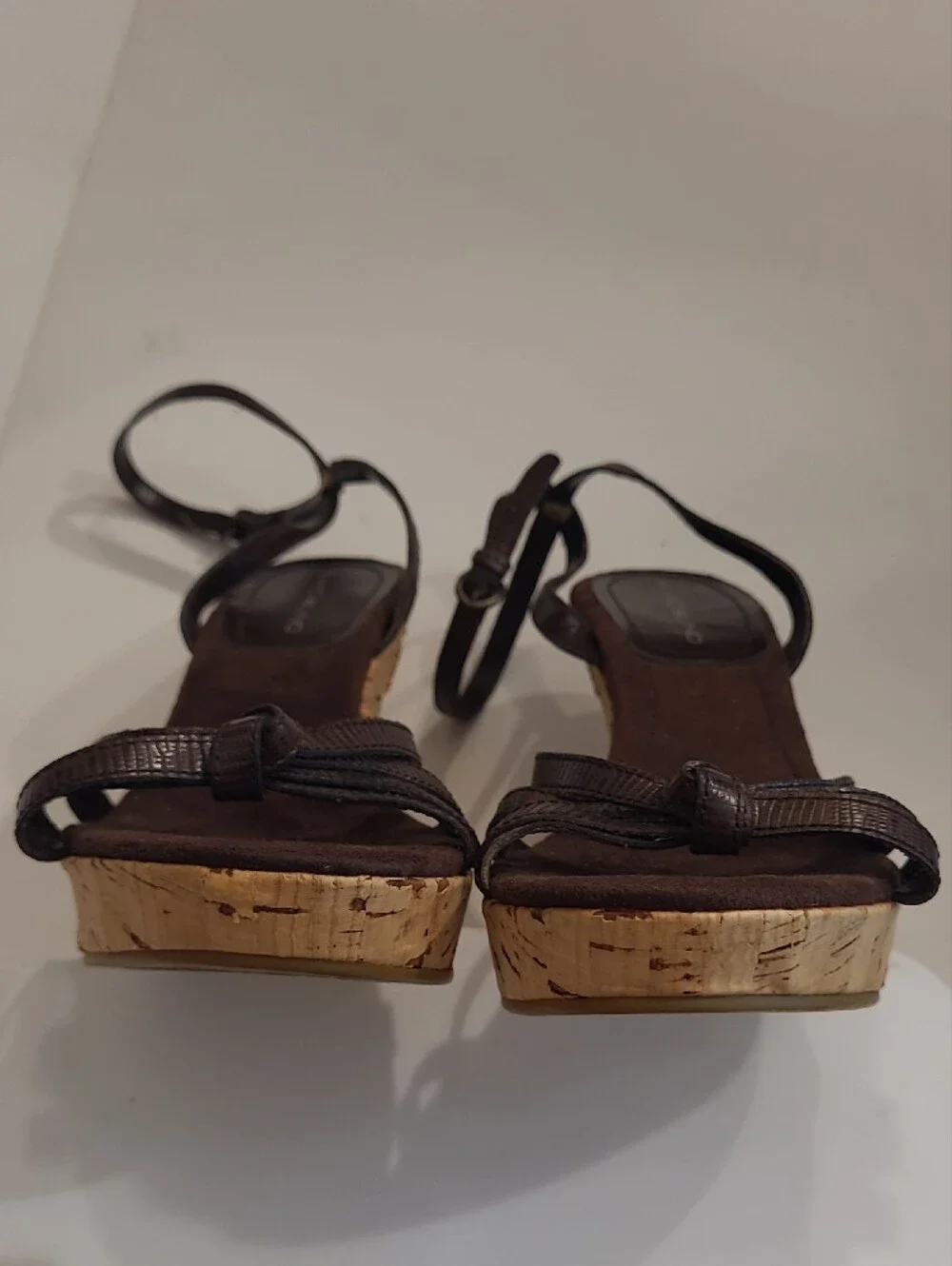 Bandolino Beaded Flower Accent Cork Wedge Sandals Bohemian Ankle Strap Heel Y2K